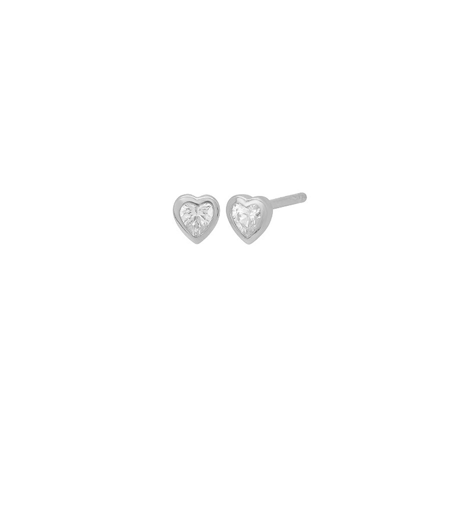 Single Bezel Heart Stud Earrings