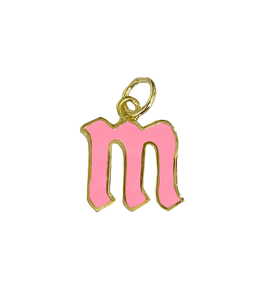 Letter M Pink Charms دلّاية حرف أجنبي من معدن المينا وردي فاتح M