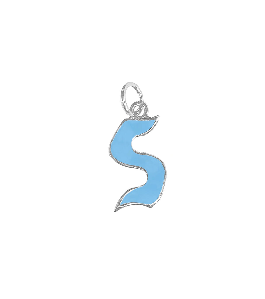 Letter S Blue Charms دلّاية حرف أجنبي من معدن المينا أزرق فاتح