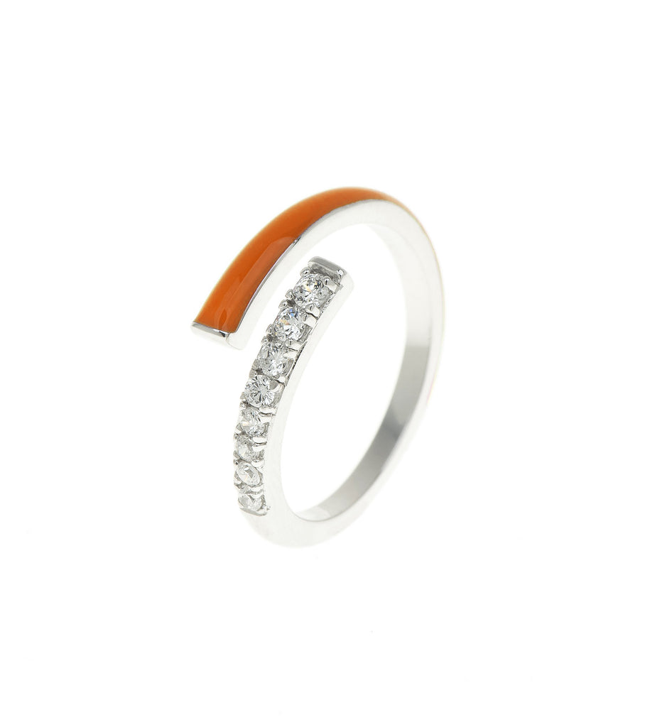 Orange Rock Candy CZ Encrusted Enamel Ring خاتم مزين بمعدن المينا لون برتقالي