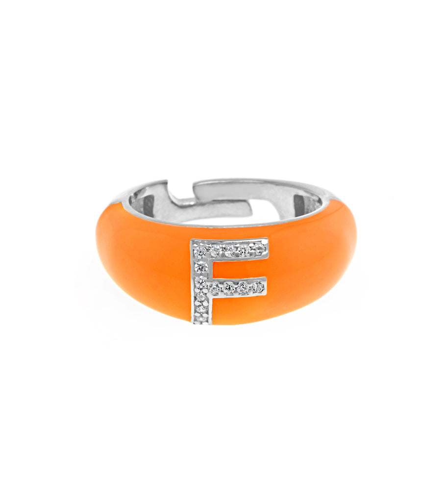 Letter F Orange Enamel Adjustable Ring