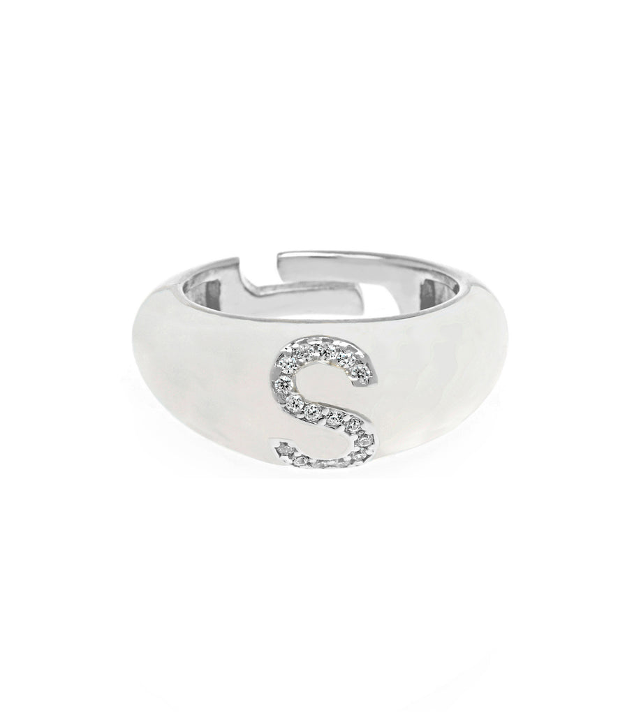 Letter S White Enamel Adjustable and Pinky S Ring – Aishas