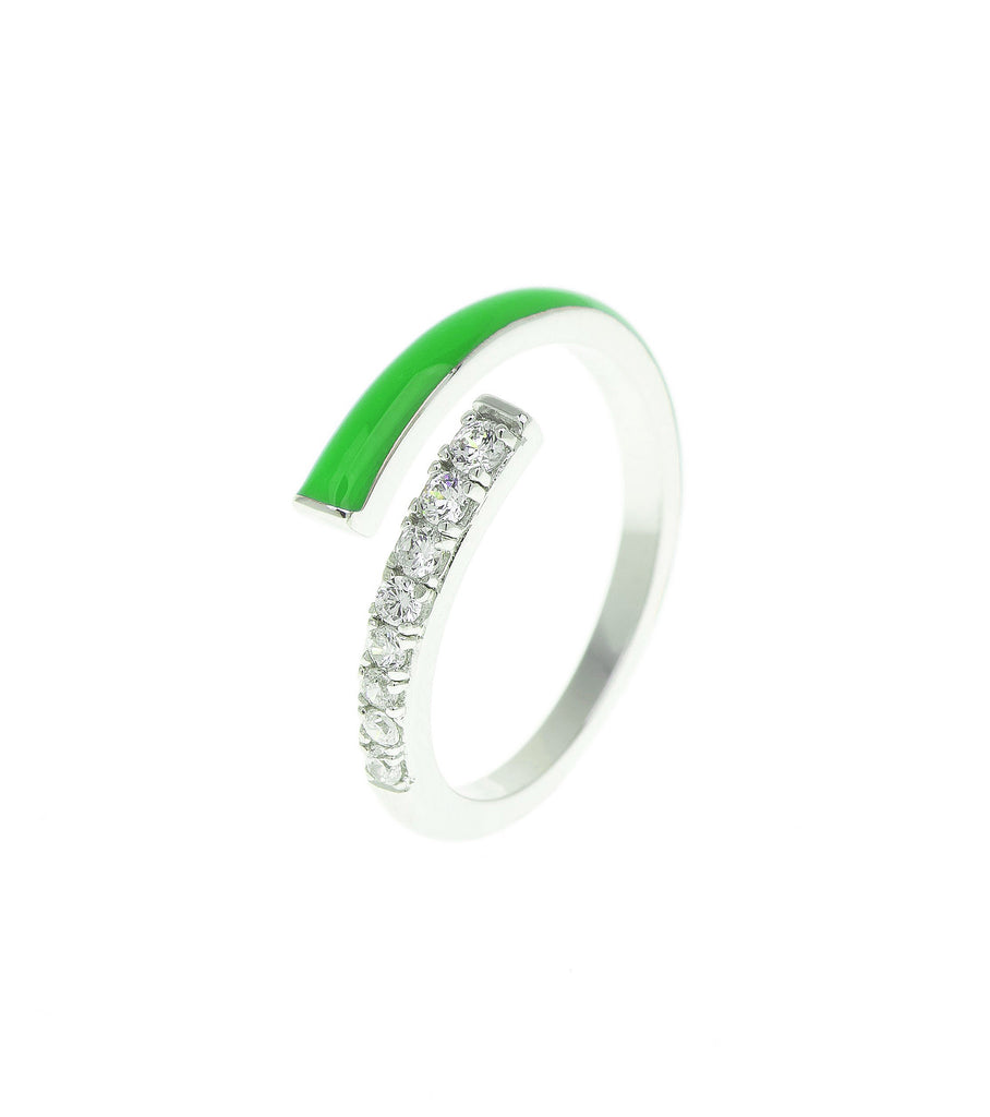 Classic Green Rock Candy CZ Encrusted Enamel Ring خاتم مزيّن بمعدن المينا أخضر وحجر زركون