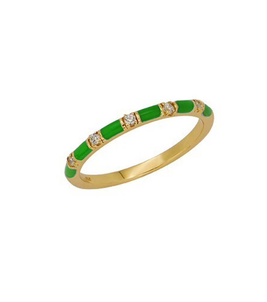 Classic green Pave Enamel CZ Bar Stacking Ring