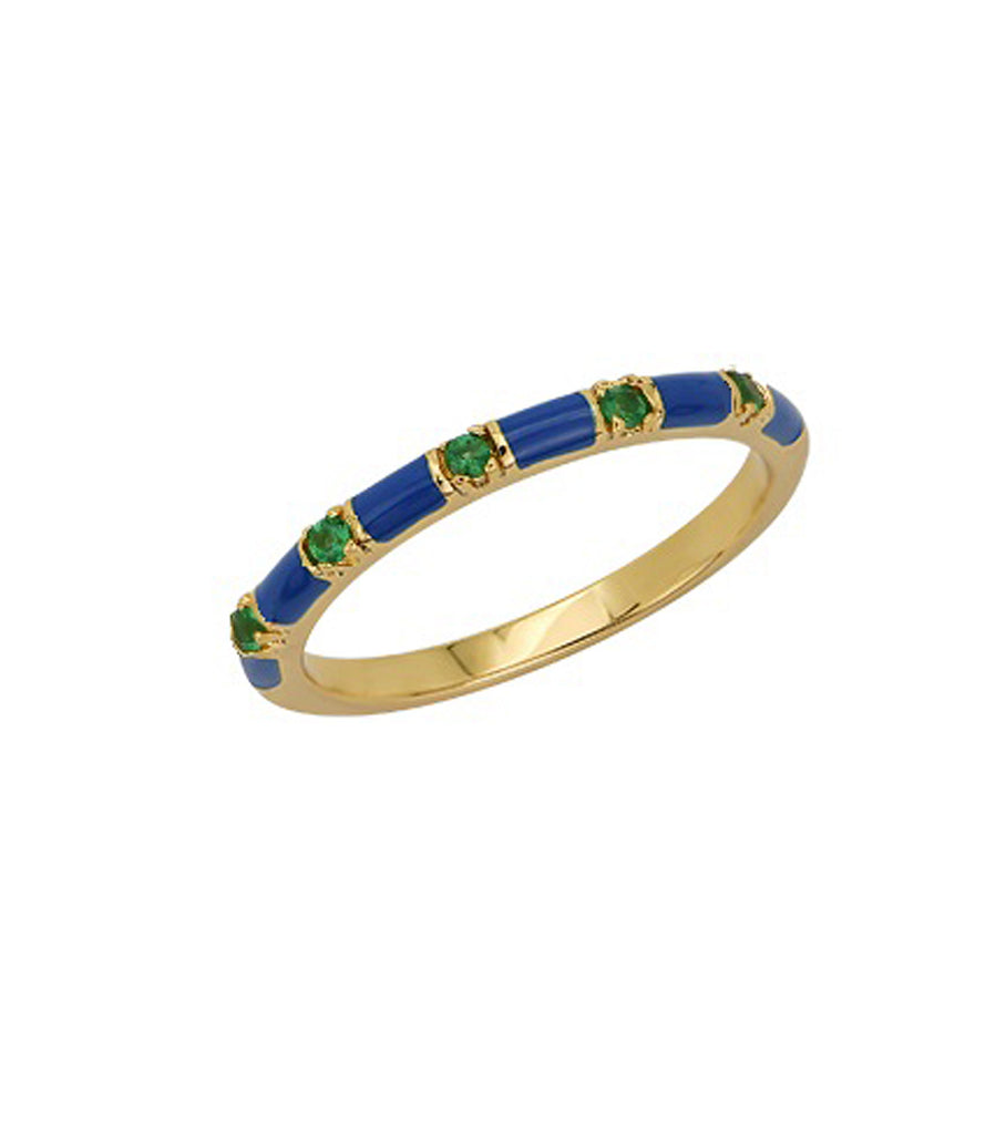 Nautical Blue Enamel with Green CZ Stacking Ring