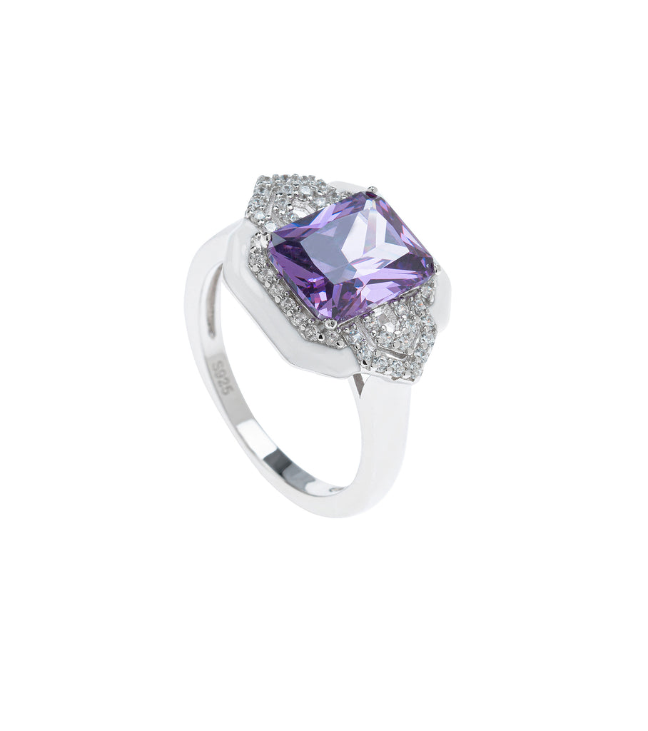 Purple Rectangular CZ Ring خاتم بفصّ زركون أرجواني