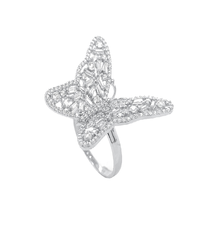 Big Butterfly Baguette CZ Ring