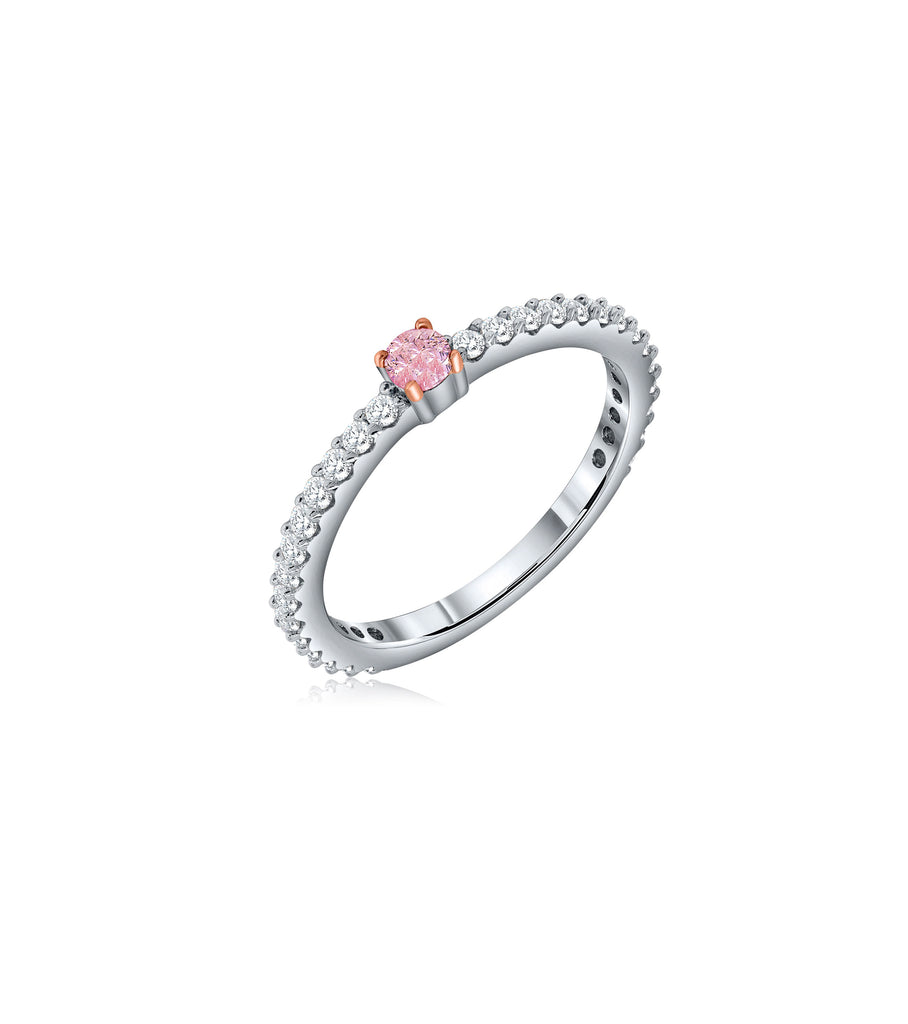 Ring Pink Zircon R2739 خاتم مرصع بأحجار زركون شفافة وفصّ وردي