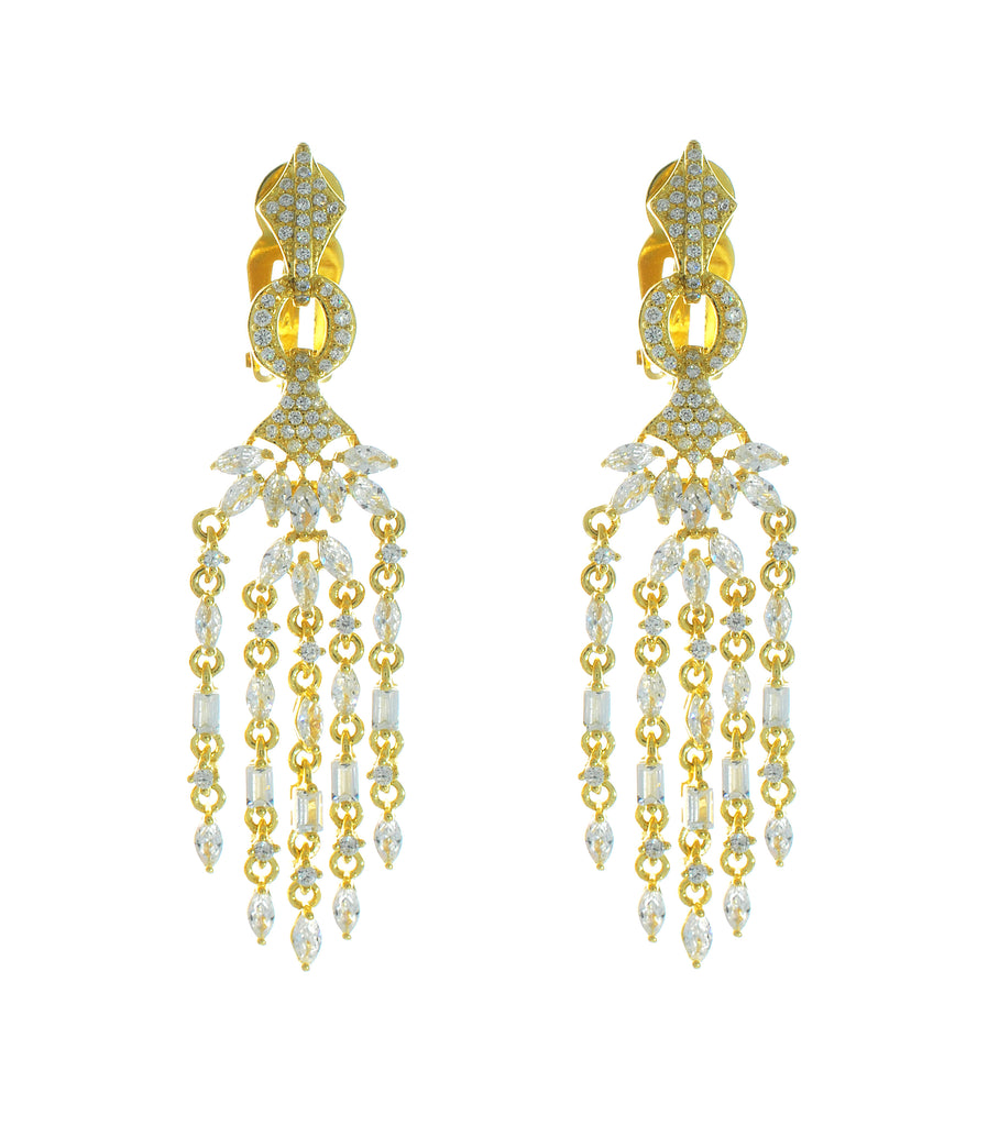 Clip on Marquise Encrusted Dangle Earrings