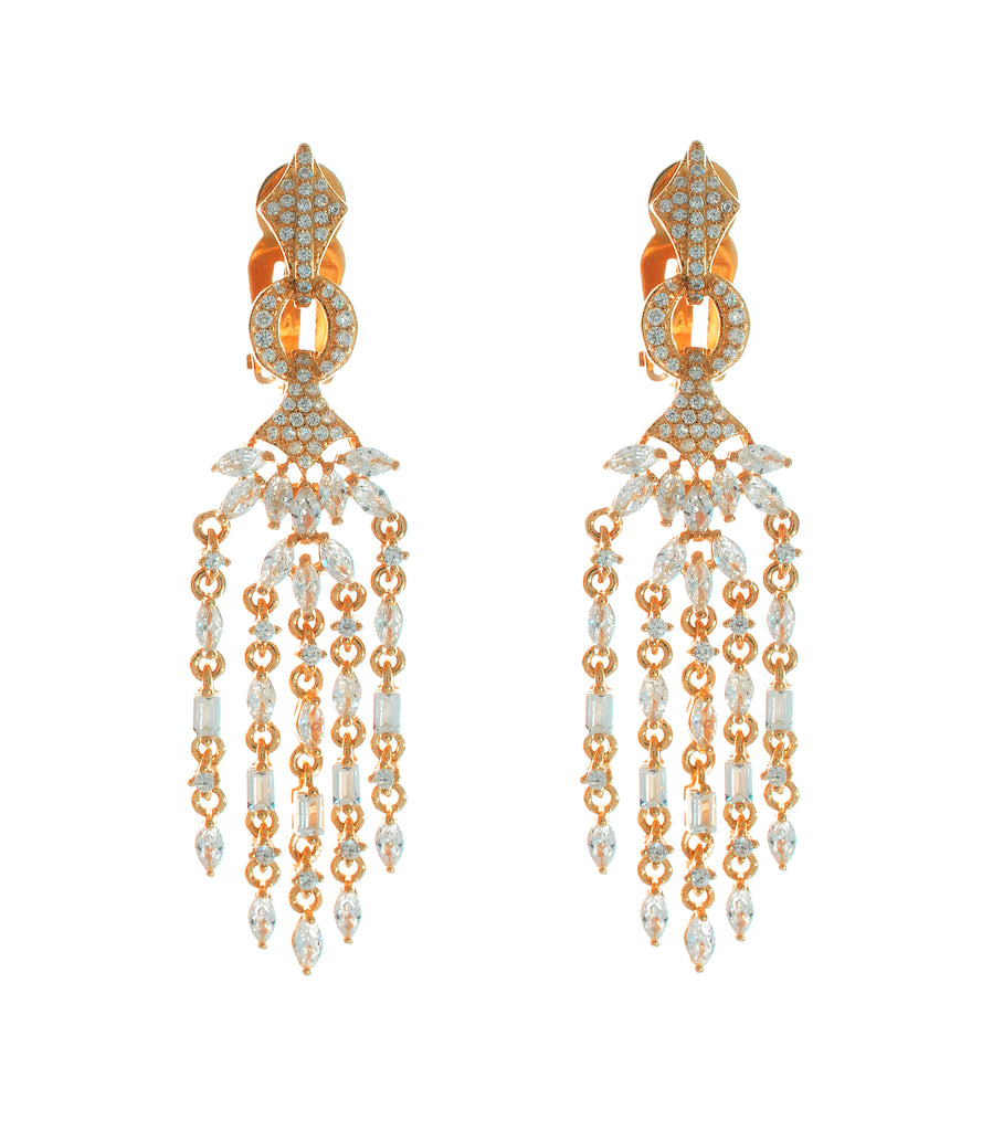 Clip on Marquise Encrusted Dangle Earrings