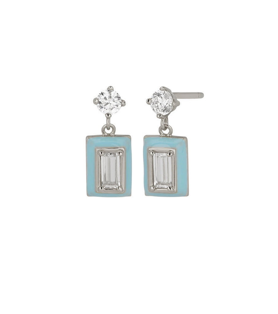 Baguette CZ Light Blue Enamel Studs