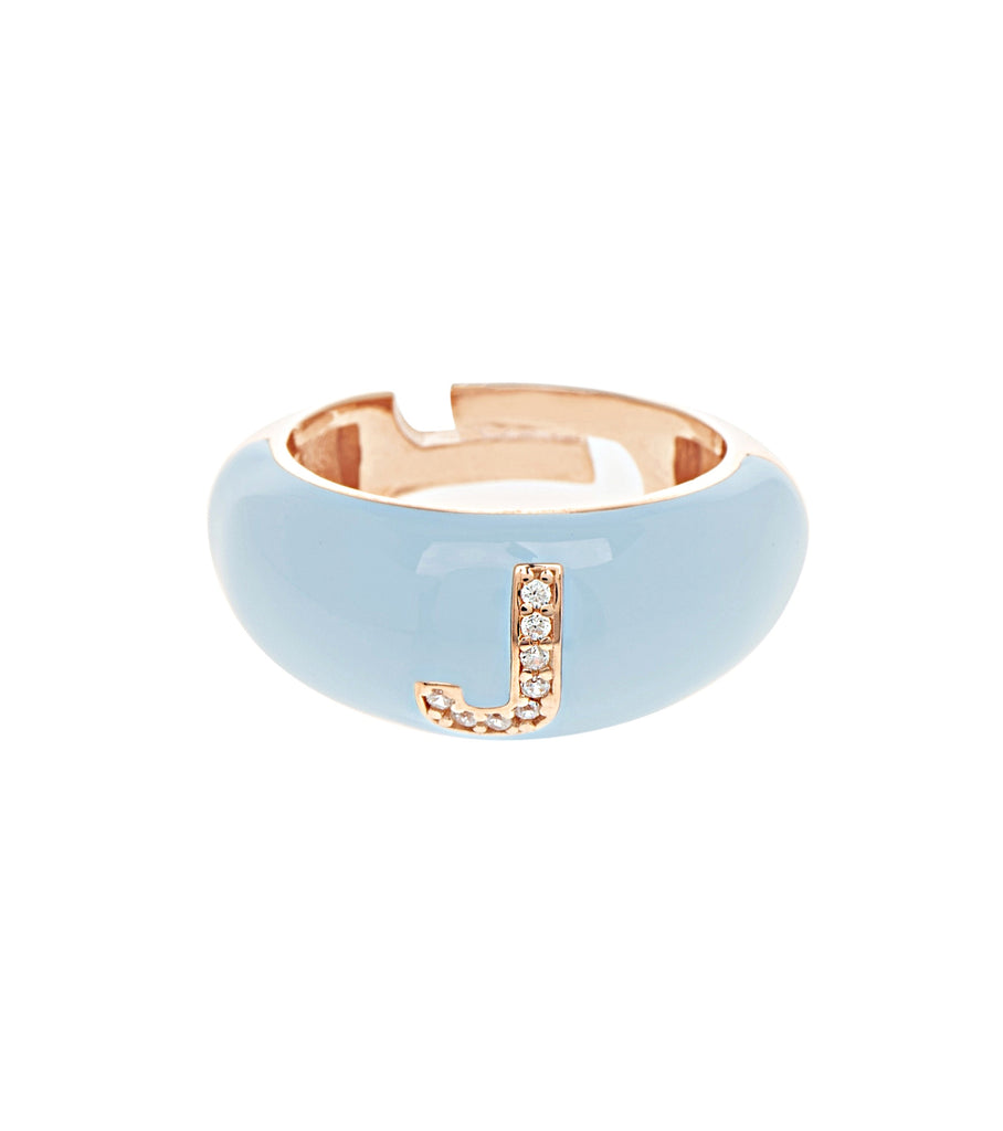 Letter J Light Blue Enamel Adjustable Ring