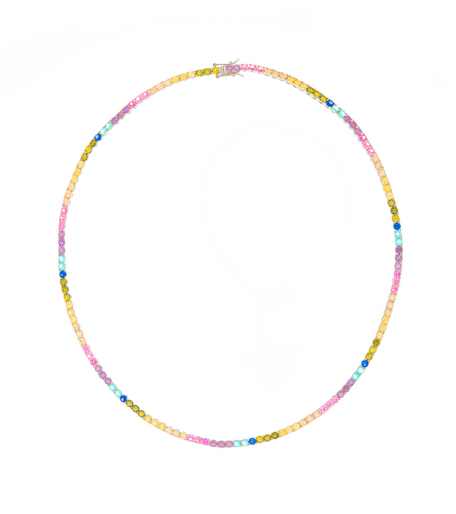 3MM Mix Colored CZ Tennis Necklace 45CM Long