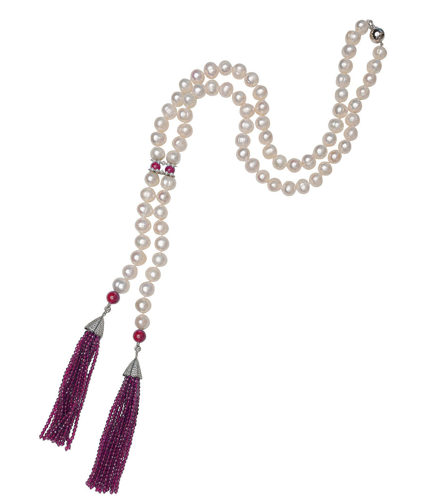 Red FWP Necklace with Double Tassels
