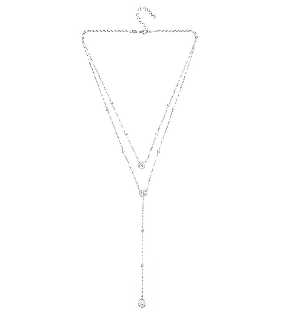 Layered Mix Shape Lariat CZ Necklace