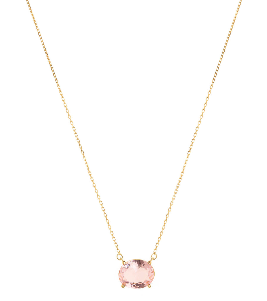 Large Solitaire Pink Stone Necklace سلسال مزيّن بفصّ زركون وردي بيضاوي