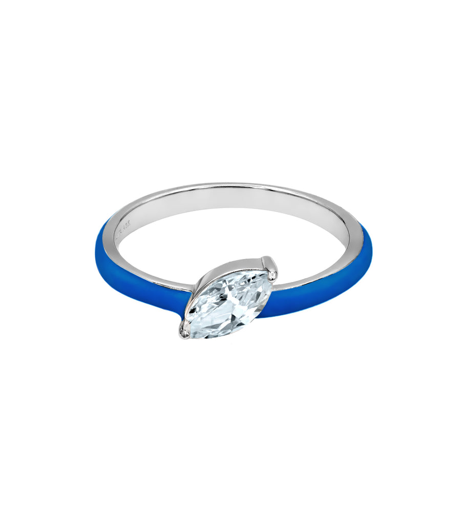 Blue Marquise Enamel Ring خاتم مزين بمعدن المينا أزرق غامق وحجر ماركيز