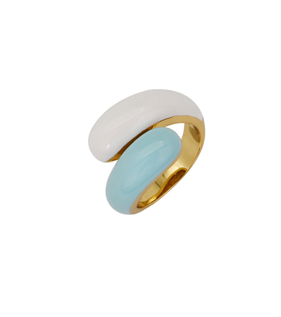 White and Light Blue Enamel Twisted Dome Brass Ring