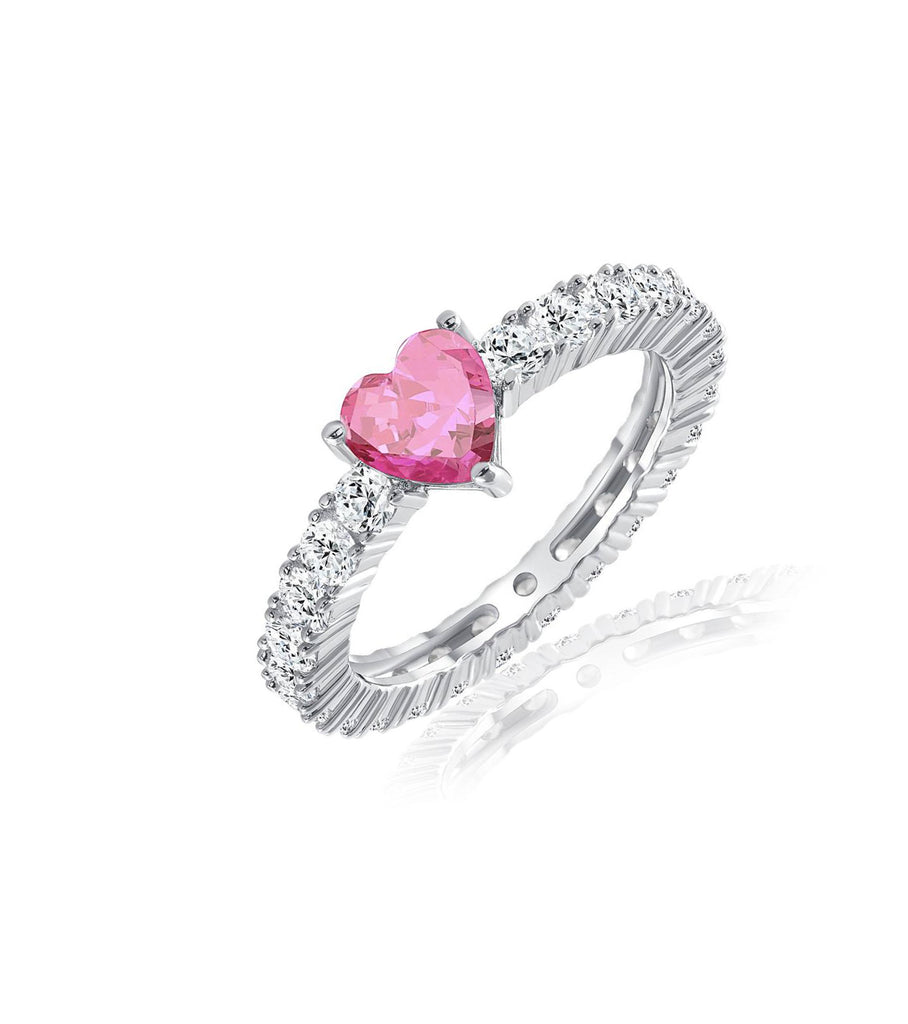 Hot Pink Heart CZ Ring